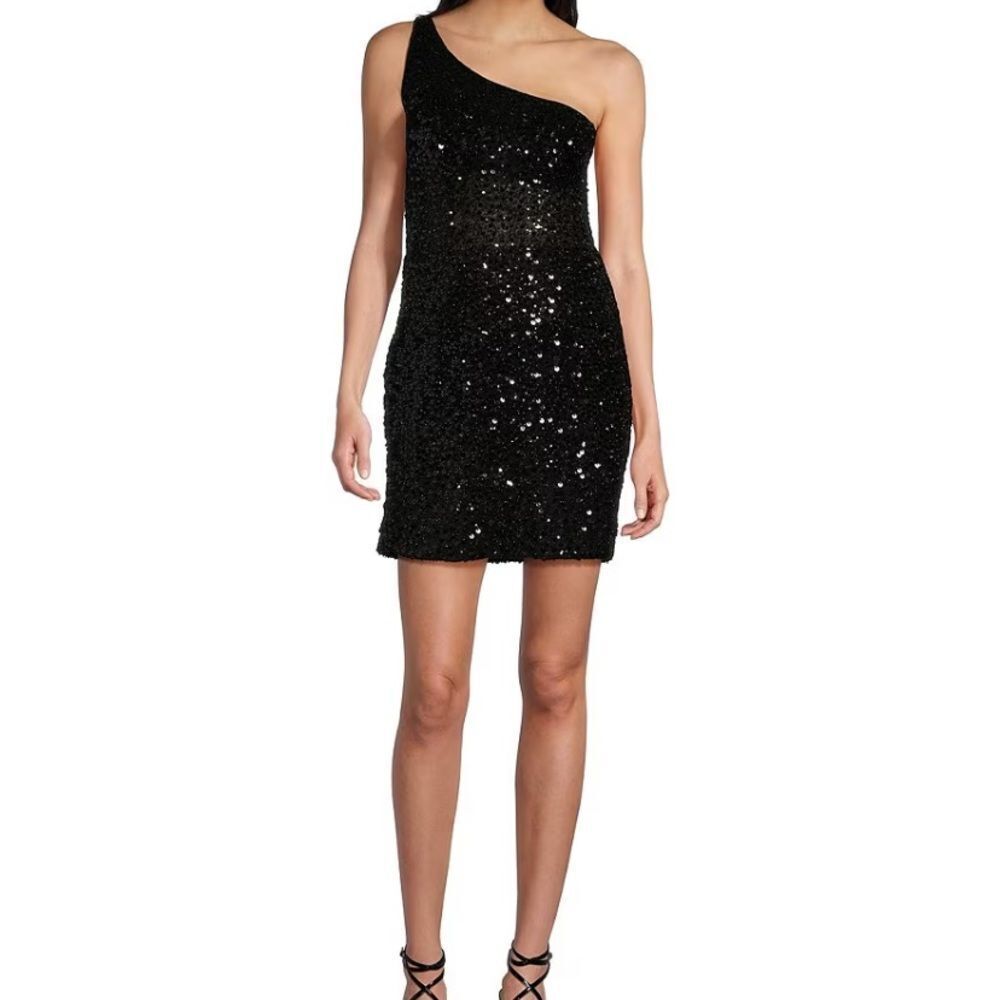 Elegant GB Black Sequin One-Shoulder Dress Prom Homecoming Little Black Dress